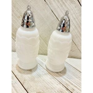 Vintage Milk Glass Salt and Pepper Shakers Grape Harvest Pattern White